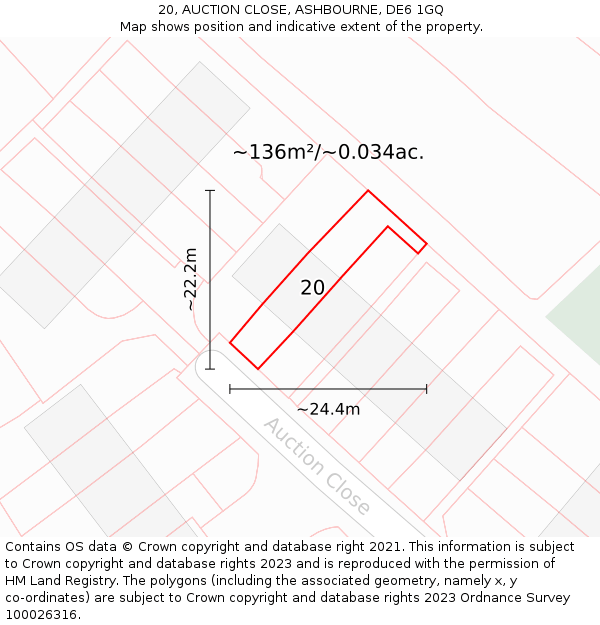 20, AUCTION CLOSE, ASHBOURNE, DE6 1GQ: Plot and title map
