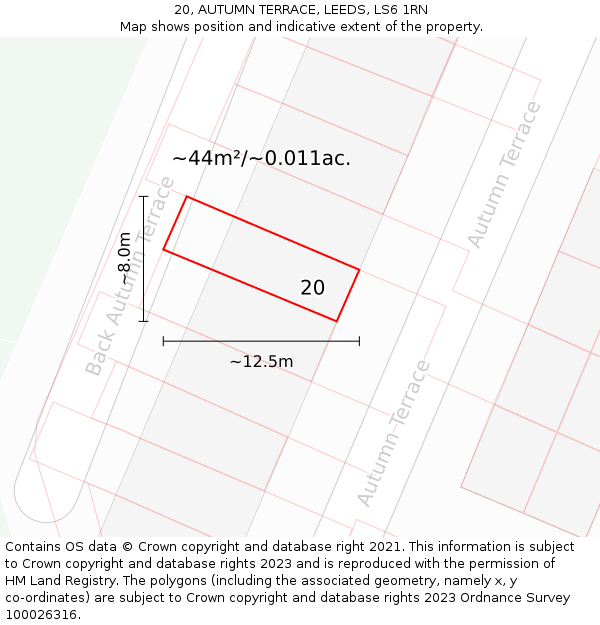 20, AUTUMN TERRACE, LEEDS, LS6 1RN: Plot and title map