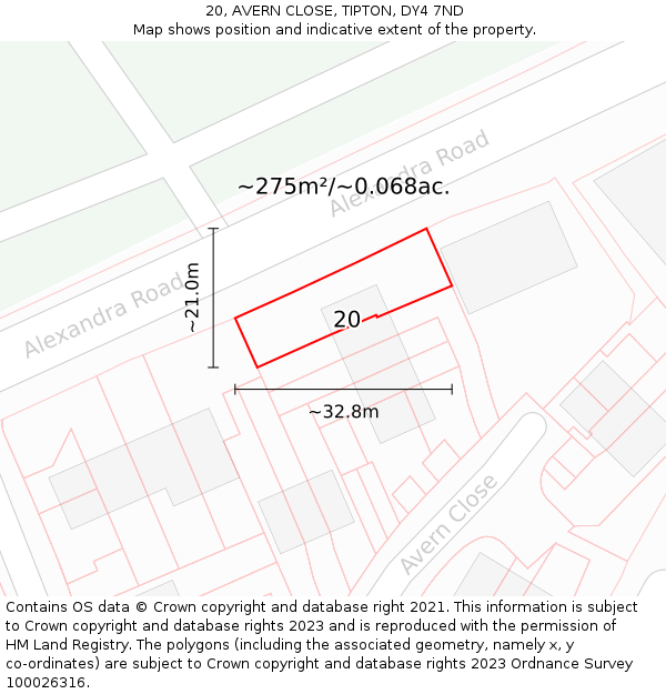 20, AVERN CLOSE, TIPTON, DY4 7ND: Plot and title map