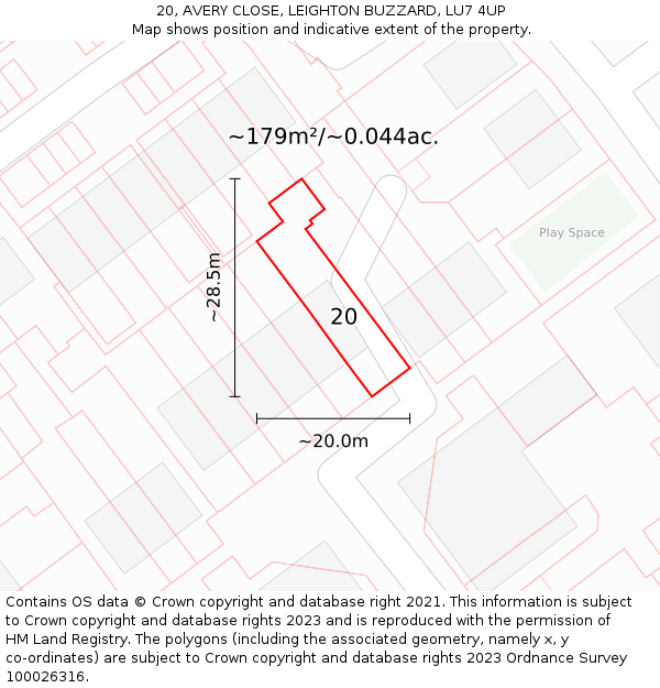 20, AVERY CLOSE, LEIGHTON BUZZARD, LU7 4UP: Plot and title map