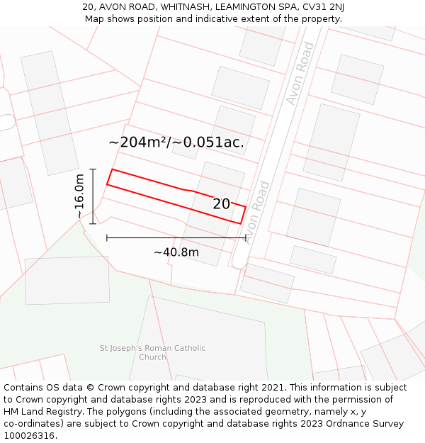 20, AVON ROAD, WHITNASH, LEAMINGTON SPA, CV31 2NJ: Plot and title map