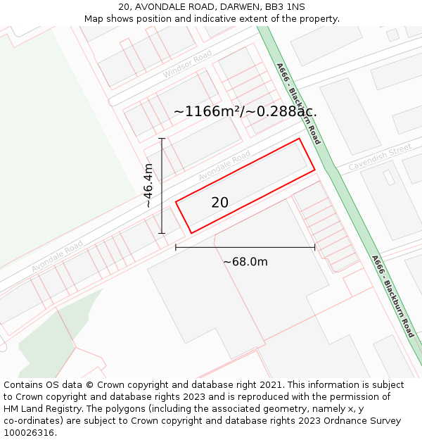 20, AVONDALE ROAD, DARWEN, BB3 1NS: Plot and title map