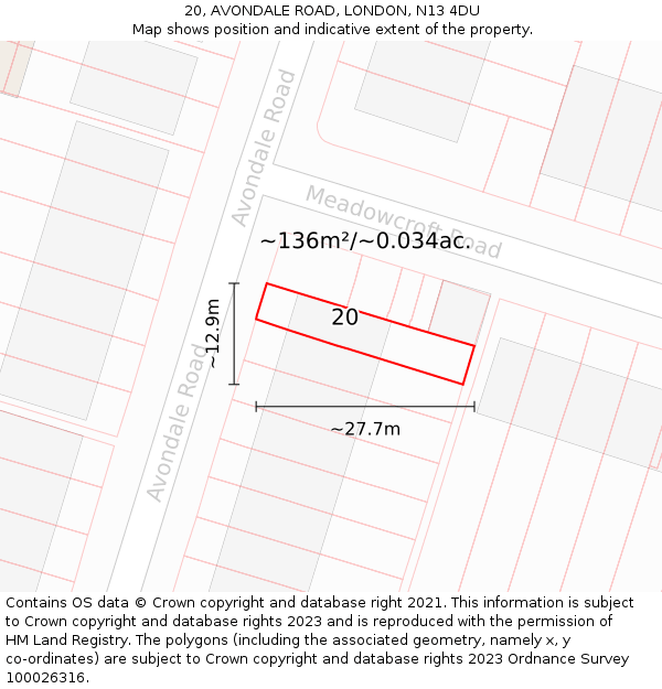 20, AVONDALE ROAD, LONDON, N13 4DU: Plot and title map