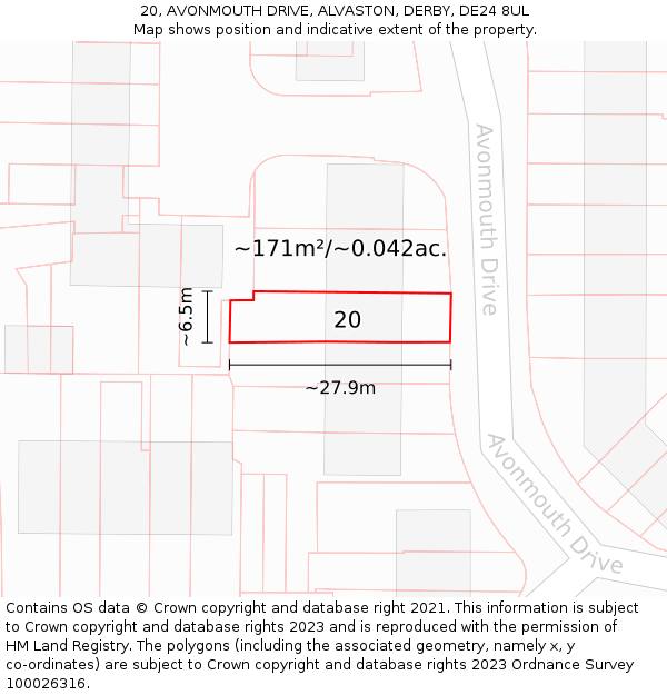 20, AVONMOUTH DRIVE, ALVASTON, DERBY, DE24 8UL: Plot and title map