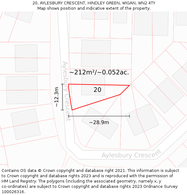 20, AYLESBURY CRESCENT, HINDLEY GREEN, WIGAN, WN2 4TY: Plot and title map
