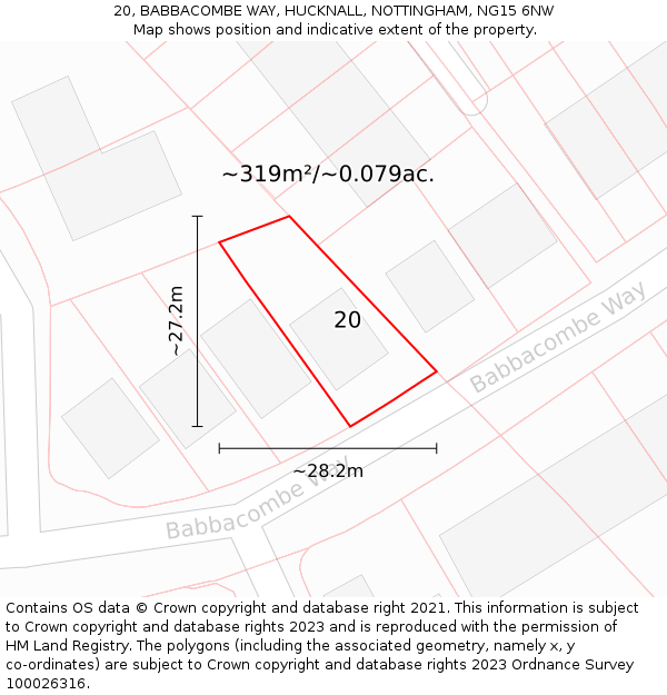 20, BABBACOMBE WAY, HUCKNALL, NOTTINGHAM, NG15 6NW: Plot and title map