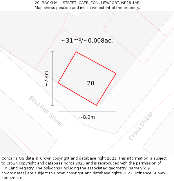 20, BACKHALL STREET, CAERLEON, NEWPORT, NP18 1AR: Plot and title map
