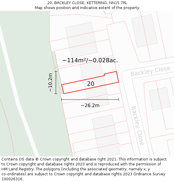 20, BACKLEY CLOSE, KETTERING, NN15 7RL: Plot and title map