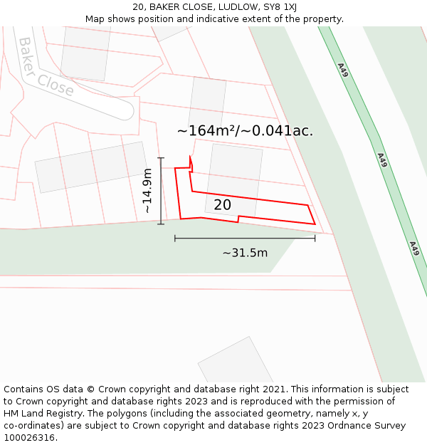 20, BAKER CLOSE, LUDLOW, SY8 1XJ: Plot and title map