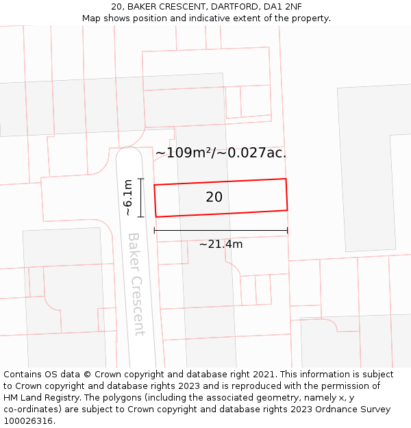 20, BAKER CRESCENT, DARTFORD, DA1 2NF: Plot and title map