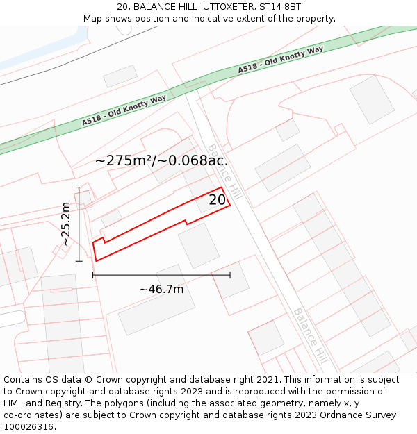 20, BALANCE HILL, UTTOXETER, ST14 8BT: Plot and title map