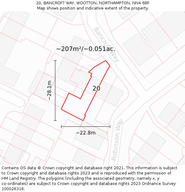 20, BANCROFT WAY, WOOTTON, NORTHAMPTON, NN4 6BF: Plot and title map