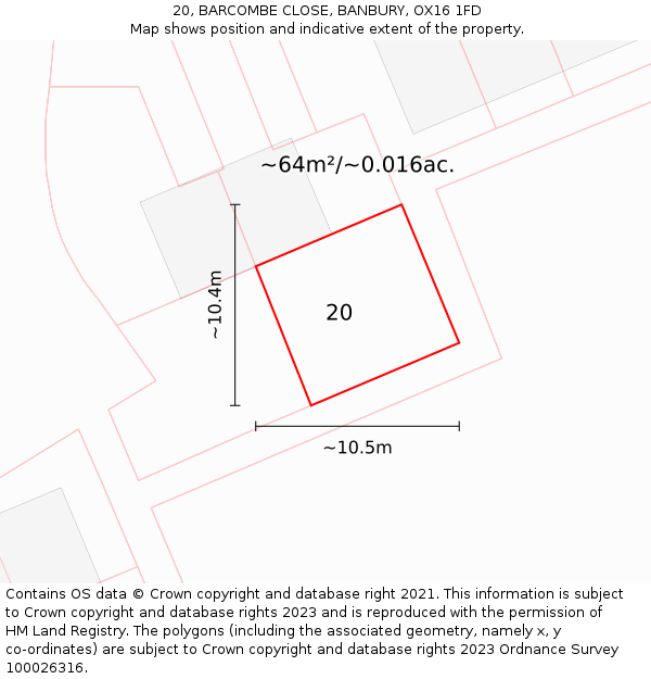 20, BARCOMBE CLOSE, BANBURY, OX16 1FD: Plot and title map