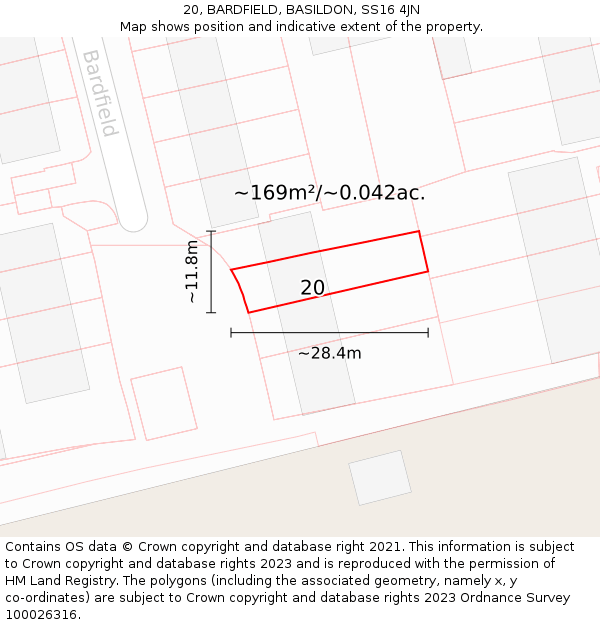 20, BARDFIELD, BASILDON, SS16 4JN: Plot and title map