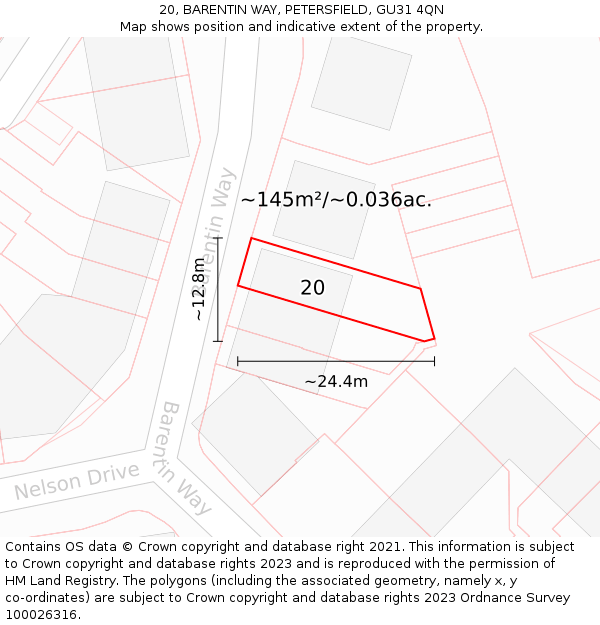20, BARENTIN WAY, PETERSFIELD, GU31 4QN: Plot and title map