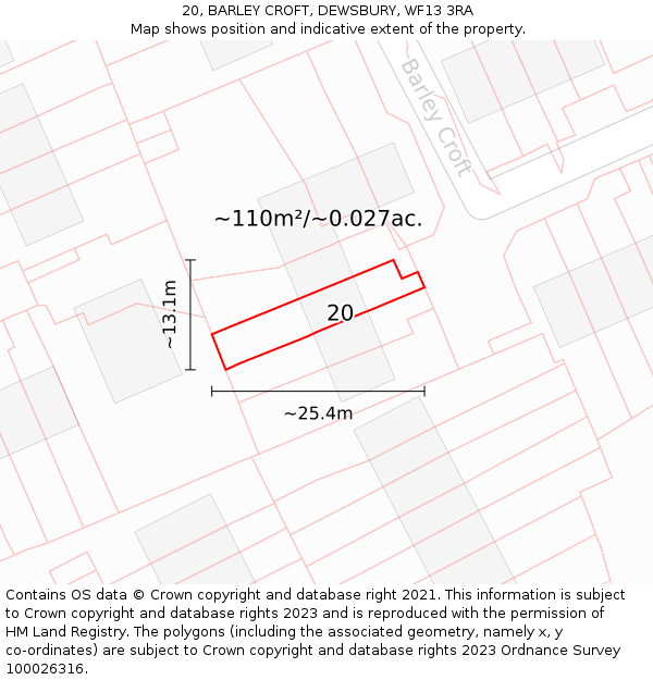 20, BARLEY CROFT, DEWSBURY, WF13 3RA: Plot and title map