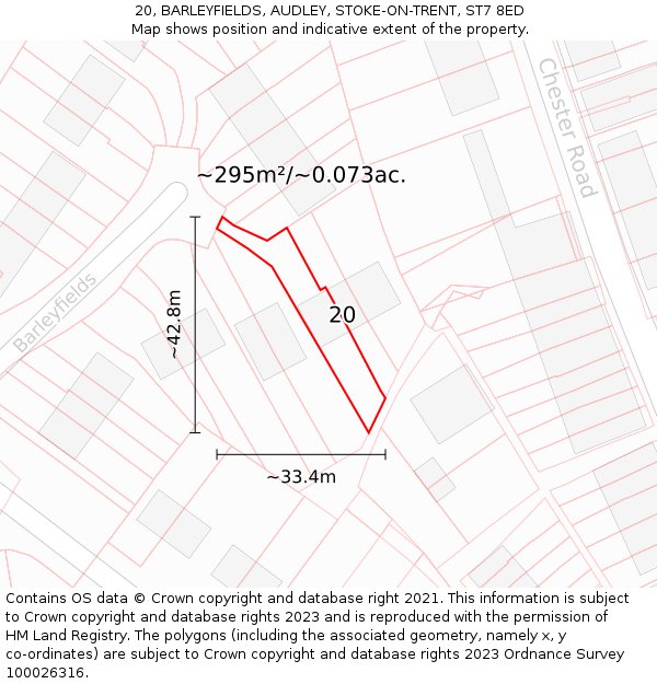20, BARLEYFIELDS, AUDLEY, STOKE-ON-TRENT, ST7 8ED: Plot and title map