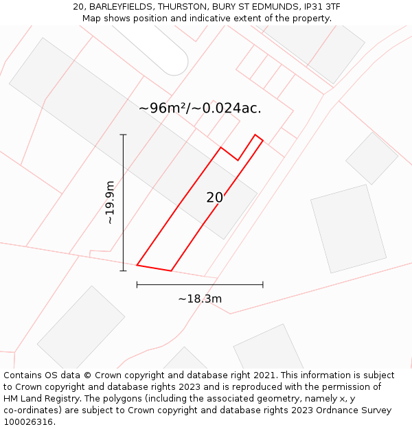20, BARLEYFIELDS, THURSTON, BURY ST EDMUNDS, IP31 3TF: Plot and title map