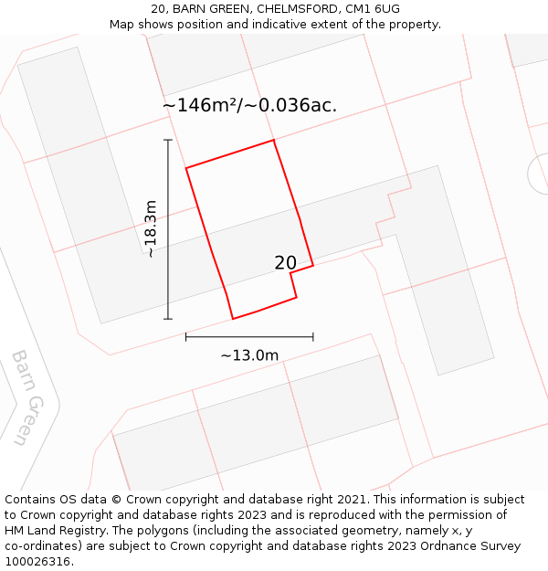 20, BARN GREEN, CHELMSFORD, CM1 6UG: Plot and title map