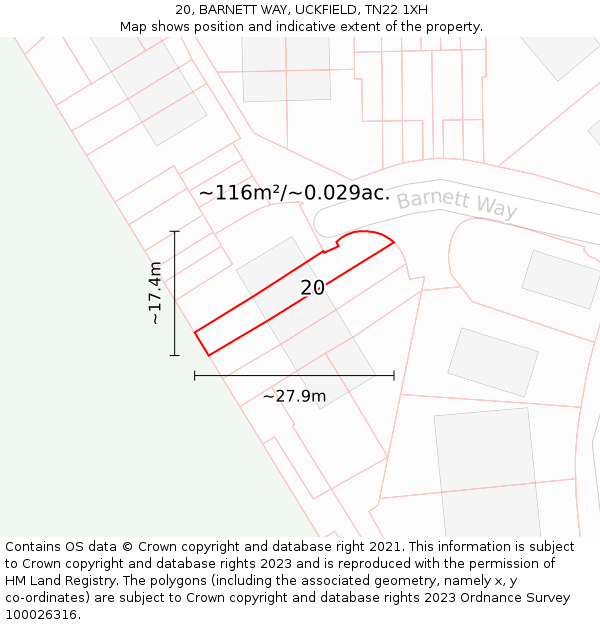 20, BARNETT WAY, UCKFIELD, TN22 1XH: Plot and title map