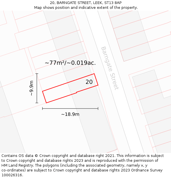 20, BARNGATE STREET, LEEK, ST13 8AP: Plot and title map