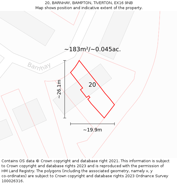 20, BARNHAY, BAMPTON, TIVERTON, EX16 9NB: Plot and title map