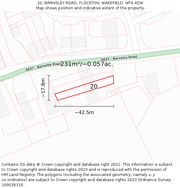 20, BARNSLEY ROAD, FLOCKTON, WAKEFIELD, WF4 4DW: Plot and title map