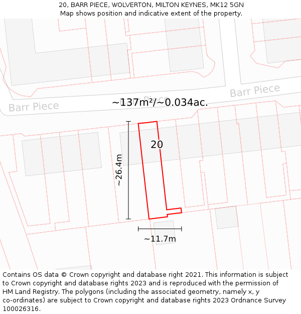 20, BARR PIECE, WOLVERTON, MILTON KEYNES, MK12 5GN: Plot and title map