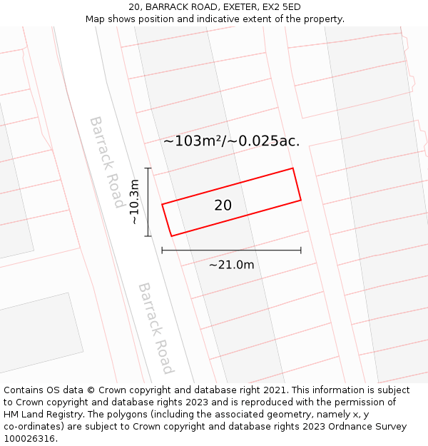 20, BARRACK ROAD, EXETER, EX2 5ED: Plot and title map