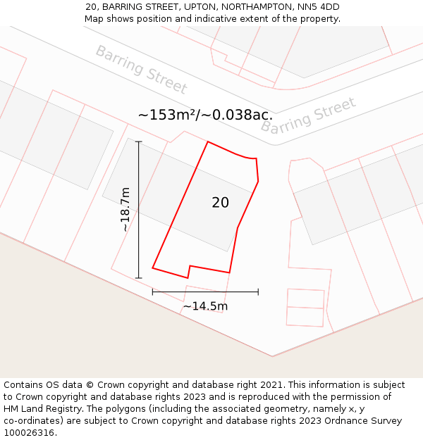 20, BARRING STREET, UPTON, NORTHAMPTON, NN5 4DD: Plot and title map