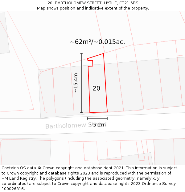 20, BARTHOLOMEW STREET, HYTHE, CT21 5BS: Plot and title map