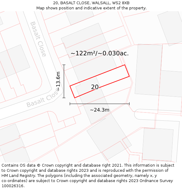 20, BASALT CLOSE, WALSALL, WS2 8XB: Plot and title map