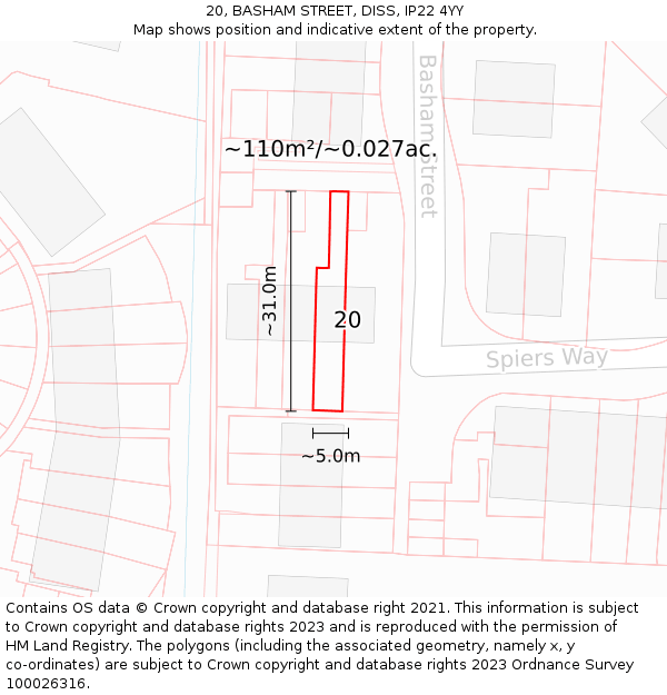 20, BASHAM STREET, DISS, IP22 4YY: Plot and title map
