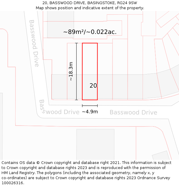20, BASSWOOD DRIVE, BASINGSTOKE, RG24 9SW: Plot and title map
