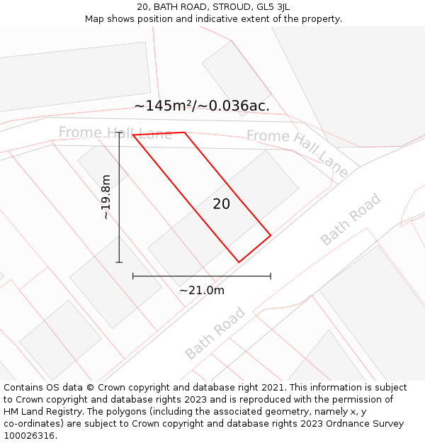 20, BATH ROAD, STROUD, GL5 3JL: Plot and title map