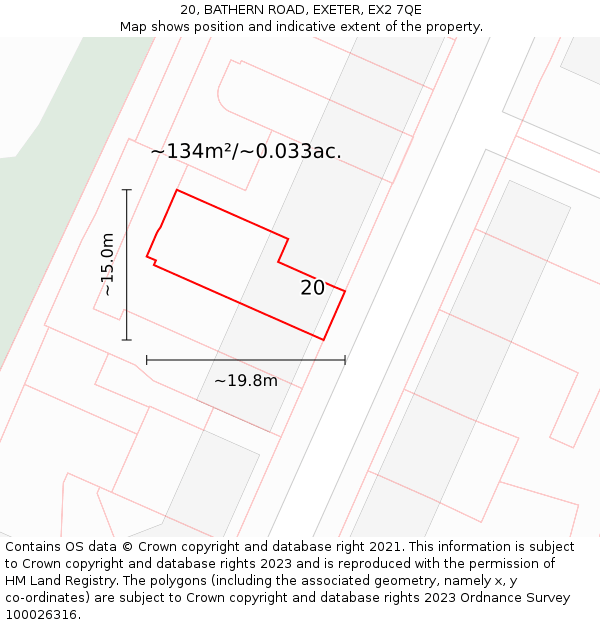 20, BATHERN ROAD, EXETER, EX2 7QE: Plot and title map