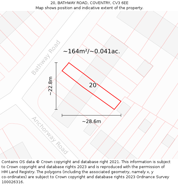 20, BATHWAY ROAD, COVENTRY, CV3 6EE: Plot and title map