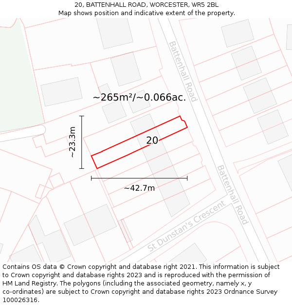 20, BATTENHALL ROAD, WORCESTER, WR5 2BL: Plot and title map