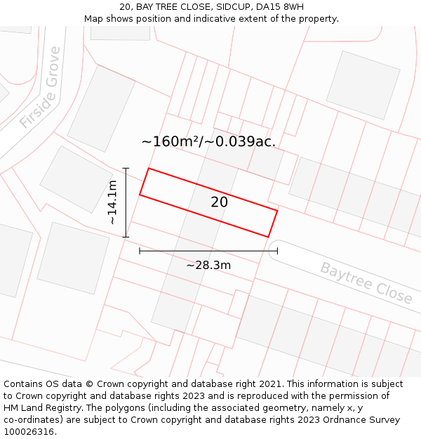20, BAY TREE CLOSE, SIDCUP, DA15 8WH: Plot and title map