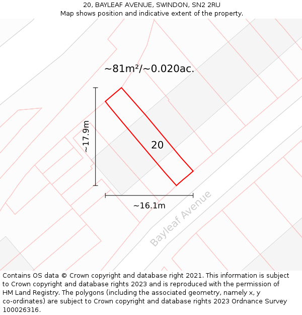 20, BAYLEAF AVENUE, SWINDON, SN2 2RU: Plot and title map