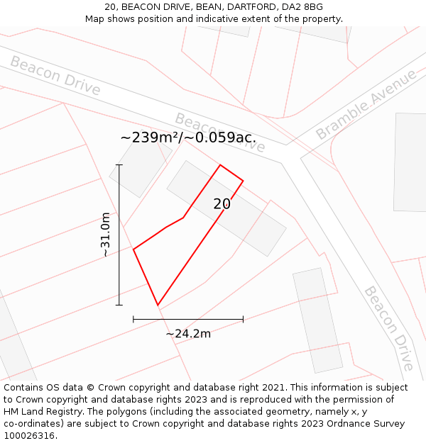 20, BEACON DRIVE, BEAN, DARTFORD, DA2 8BG: Plot and title map