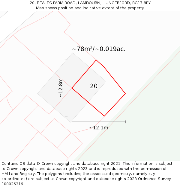 20, BEALES FARM ROAD, LAMBOURN, HUNGERFORD, RG17 8PY: Plot and title map