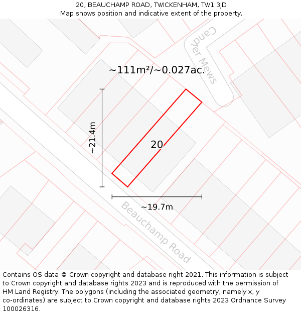 20, BEAUCHAMP ROAD, TWICKENHAM, TW1 3JD: Plot and title map