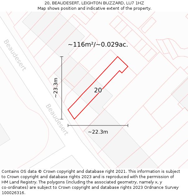 20, BEAUDESERT, LEIGHTON BUZZARD, LU7 1HZ: Plot and title map