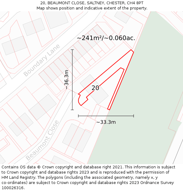 20, BEAUMONT CLOSE, SALTNEY, CHESTER, CH4 8PT: Plot and title map