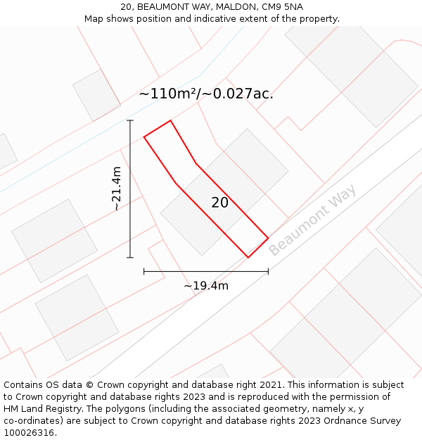 20, BEAUMONT WAY, MALDON, CM9 5NA: Plot and title map