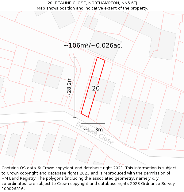 20, BEAUNE CLOSE, NORTHAMPTON, NN5 6EJ: Plot and title map