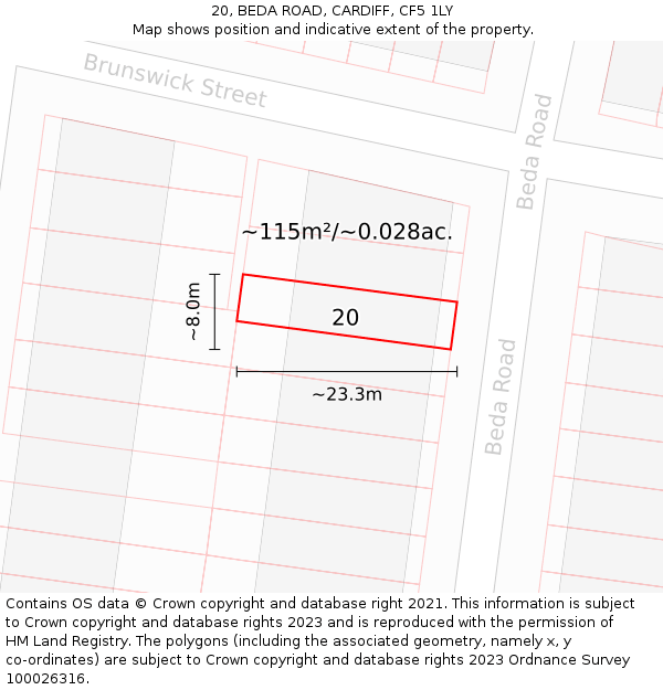 20, BEDA ROAD, CARDIFF, CF5 1LY: Plot and title map