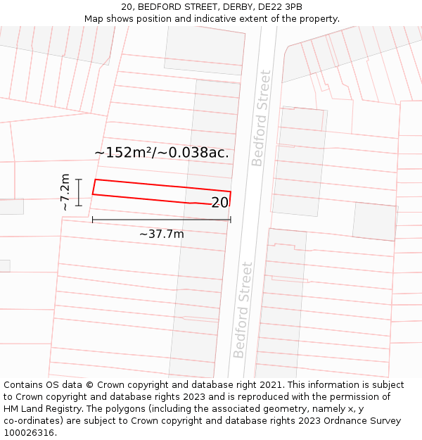 20, BEDFORD STREET, DERBY, DE22 3PB: Plot and title map