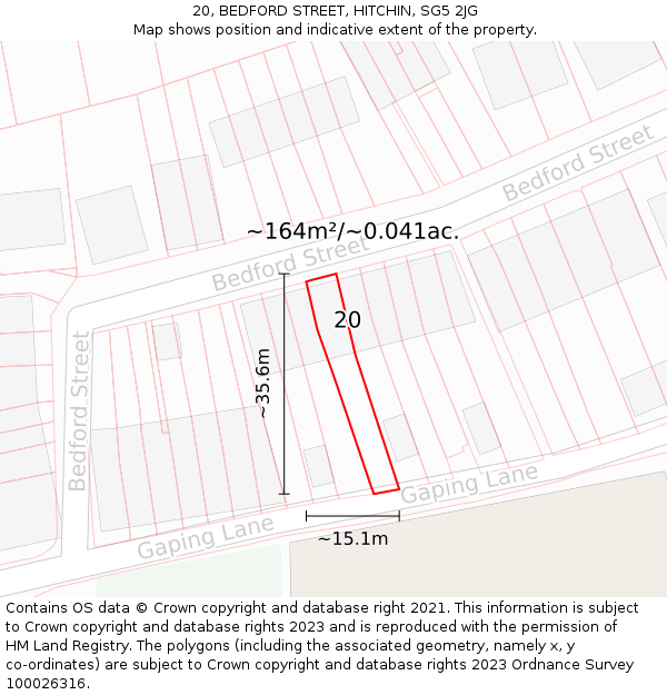 20, BEDFORD STREET, HITCHIN, SG5 2JG: Plot and title map